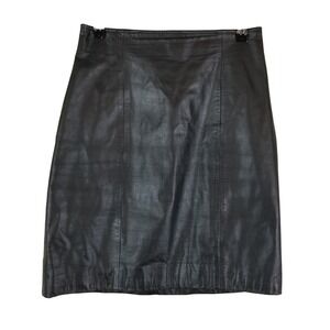 Byrnes‎ & Baker Leather Skirt Womens 6 Black Pencil Knee Length High Waist 2740